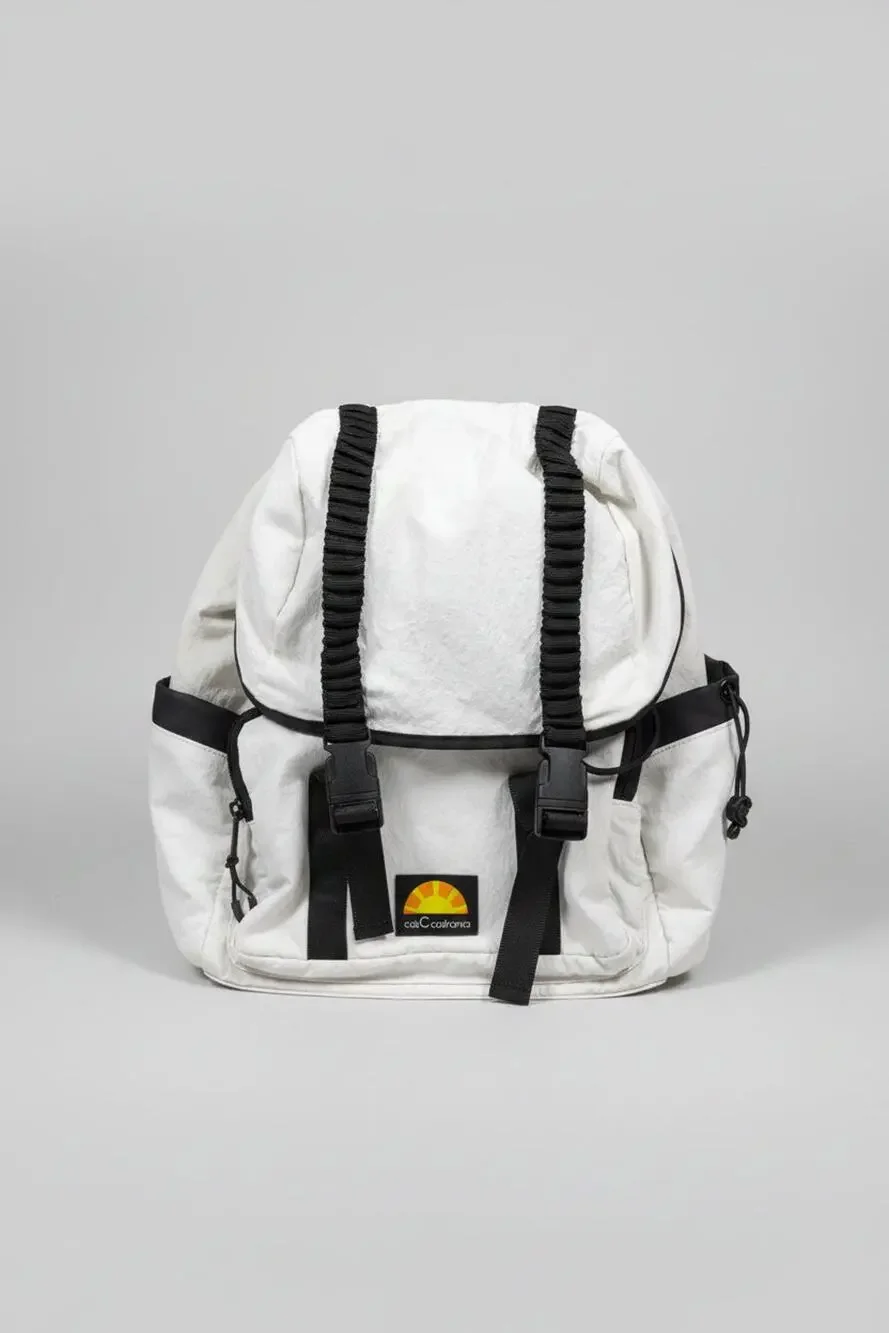 C&C California White Crinkle Nylon Backpack Sunburst Logo Daypack